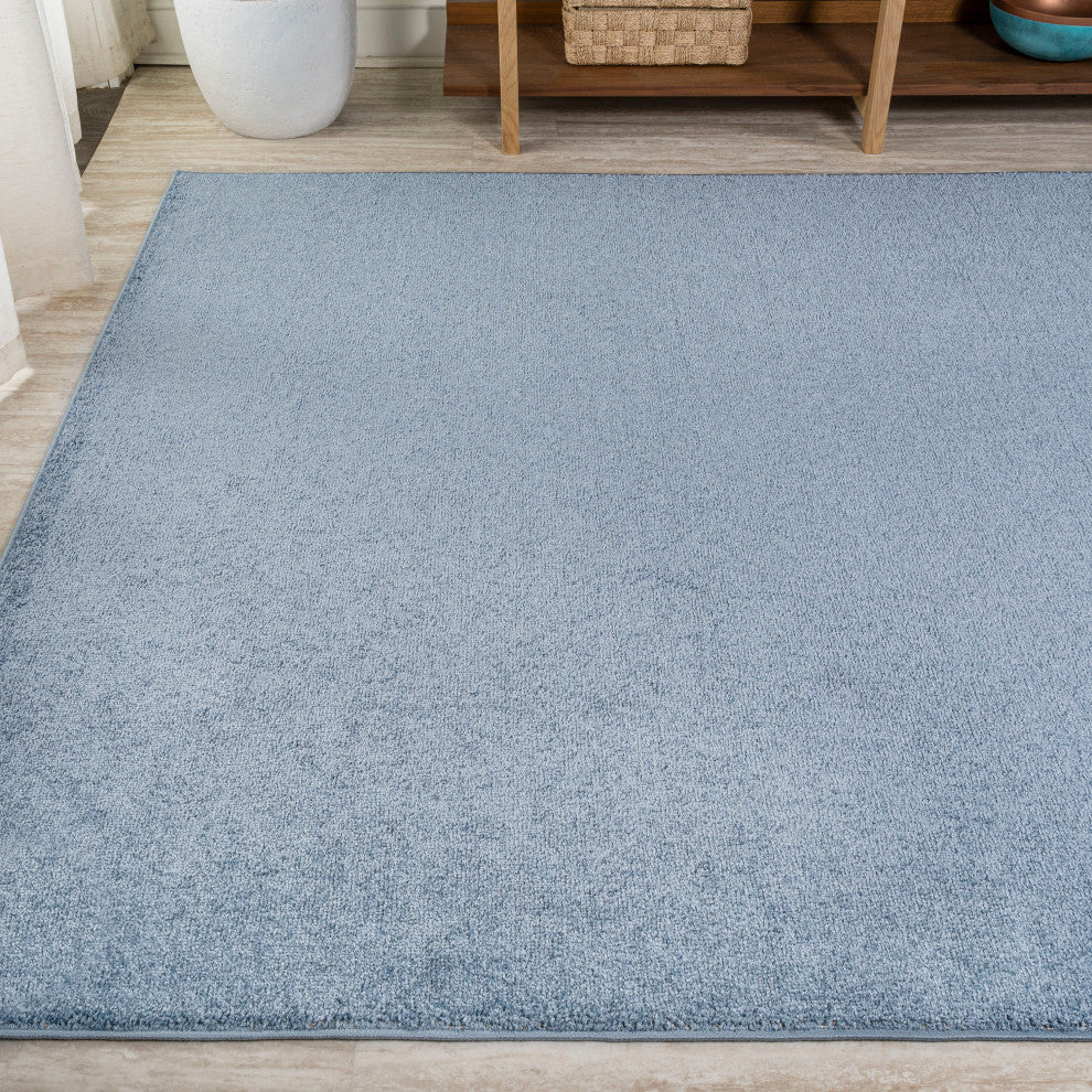 Haze Solid Low-Pile Runner Rug, Blue, 9 X 12