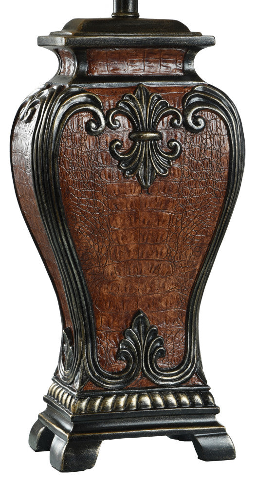 Dundee Table Lamp Faux Crocodile Hide and Gold Highlighted Finish, Cream Fabric