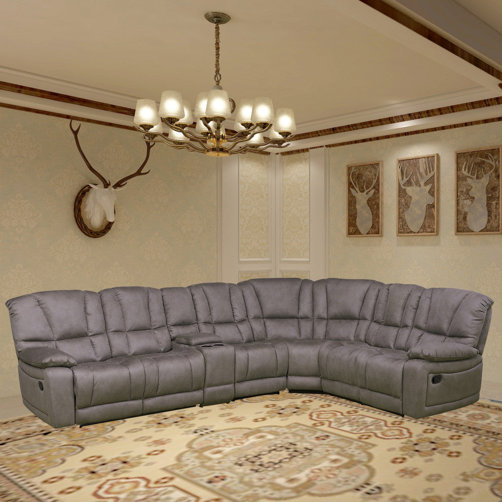Betsy Furniture Microfiber Reclining Sectional Living Room Set, Grey