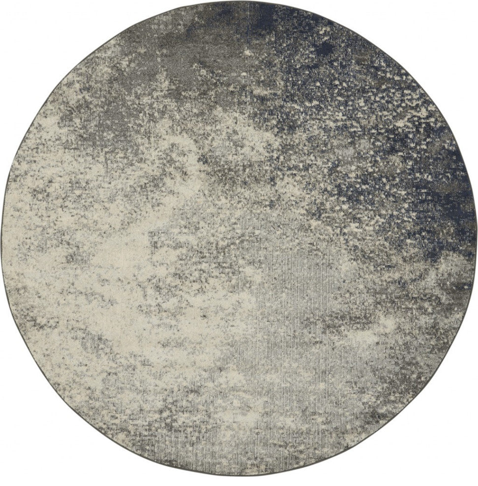 8 Round Charcoal and Ivory Abstract Area Rug
