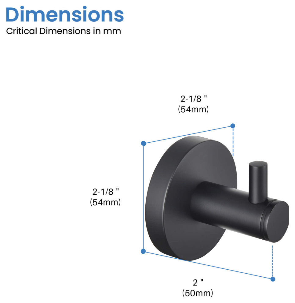 Circular Bathroom Towel & Robe Hook 3 Count, Matte Black