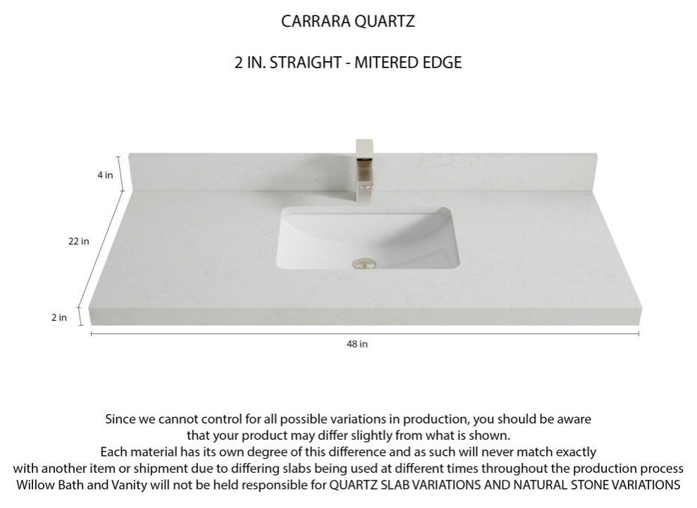 Malibu 48 Single Sink Bath Vanity in White  2" Carrara Quartz