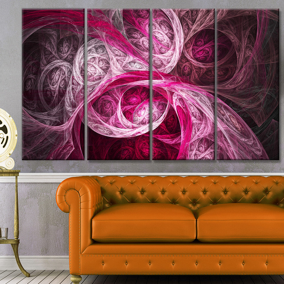 Mystic Pink Fractal, Abstract Wall Art Canvas, 48"x28", 4 Panels
