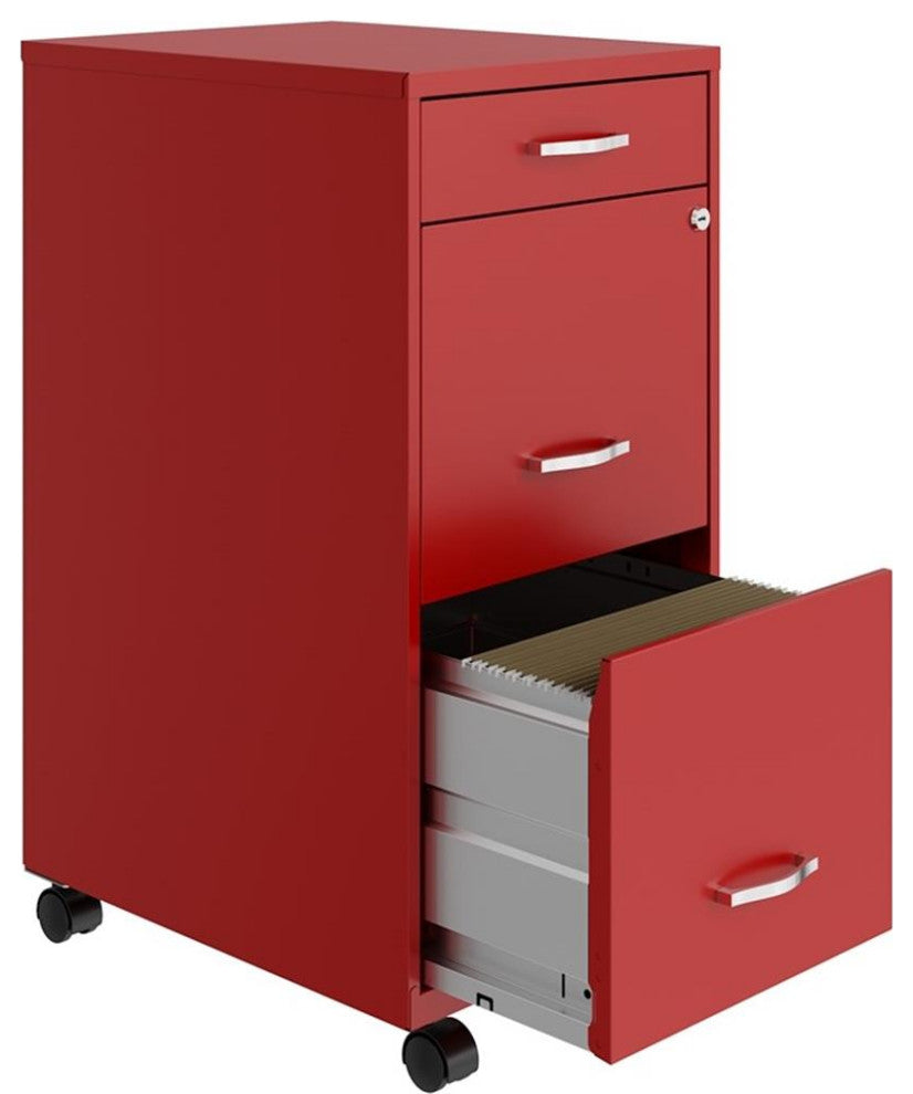 Pemberly Row 3 Drawers Vertical Red Metal Filing Cabinet Pre-assembled