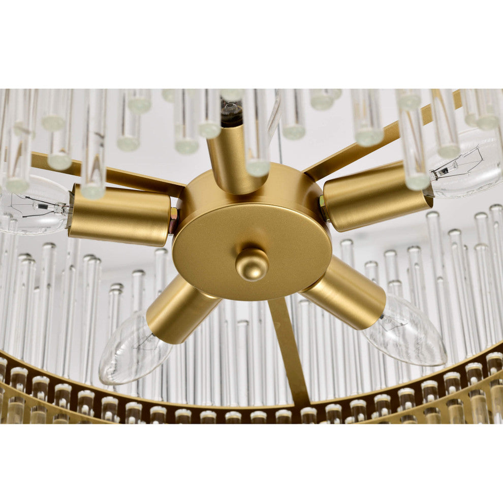 Casandra 5-light Modern Gold Drum Chandelier With Clear Glass Bars