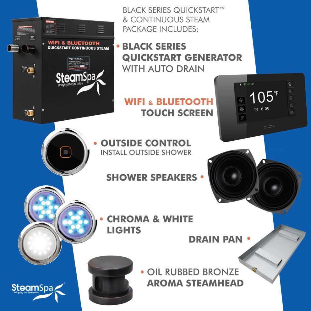 Black Series Wifi/Bluetooth 6kW QuickStart Steam Bath Set, Oil Rubbed Bronze