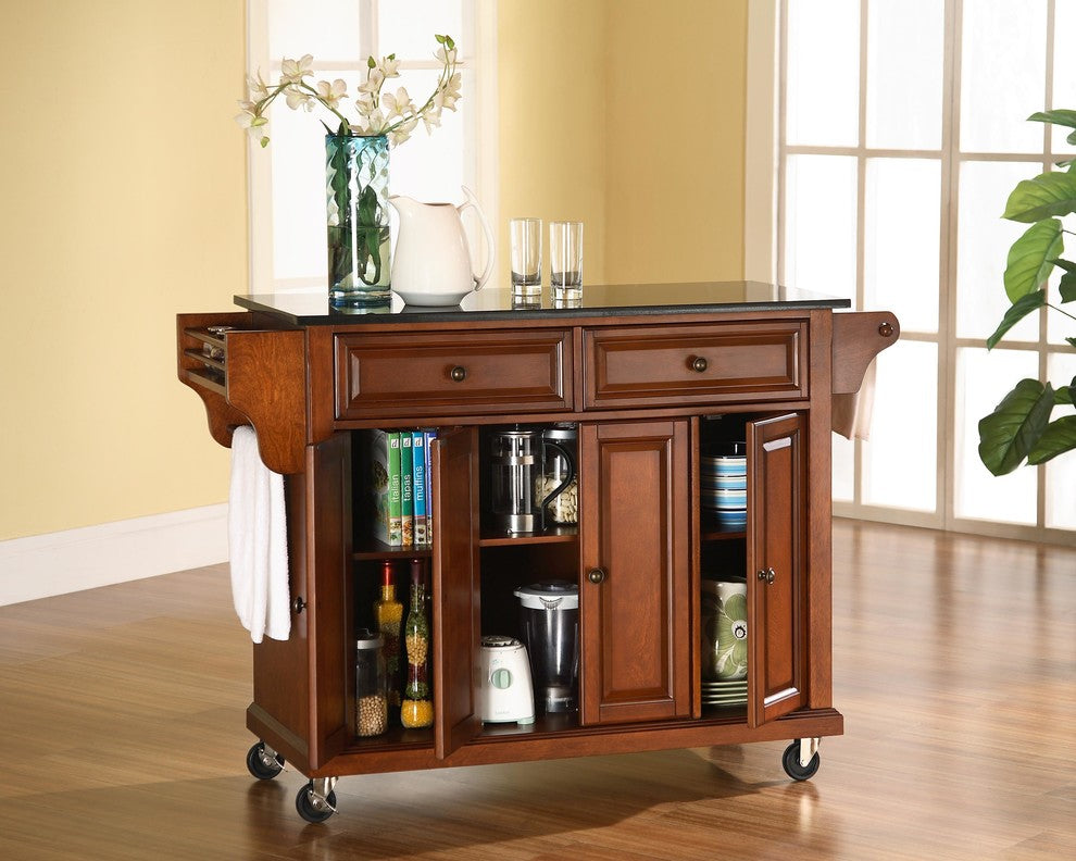 Crosley Furniture Wood/Solid Granite Kitchen Cart in Cherry/Black