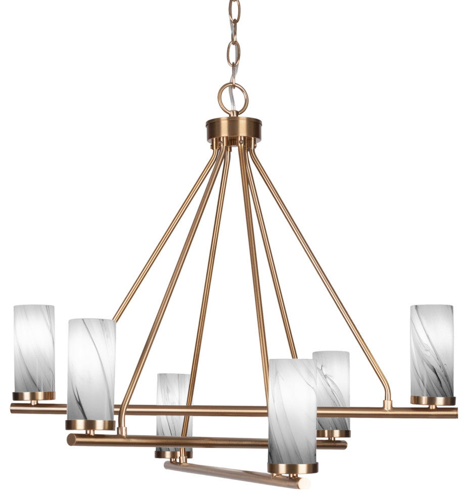 Trinity 6 Light Chandelier Shown, New Age Brass Finish, 2.5" Onyx Swirl