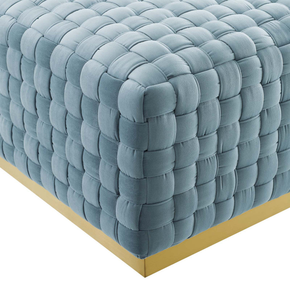 Florence Square Performance Velvet Ottoman Light Blue