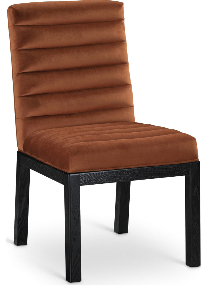 Evelyn Upholstered Dining Chair, Cognac, Velvet, Black Finish