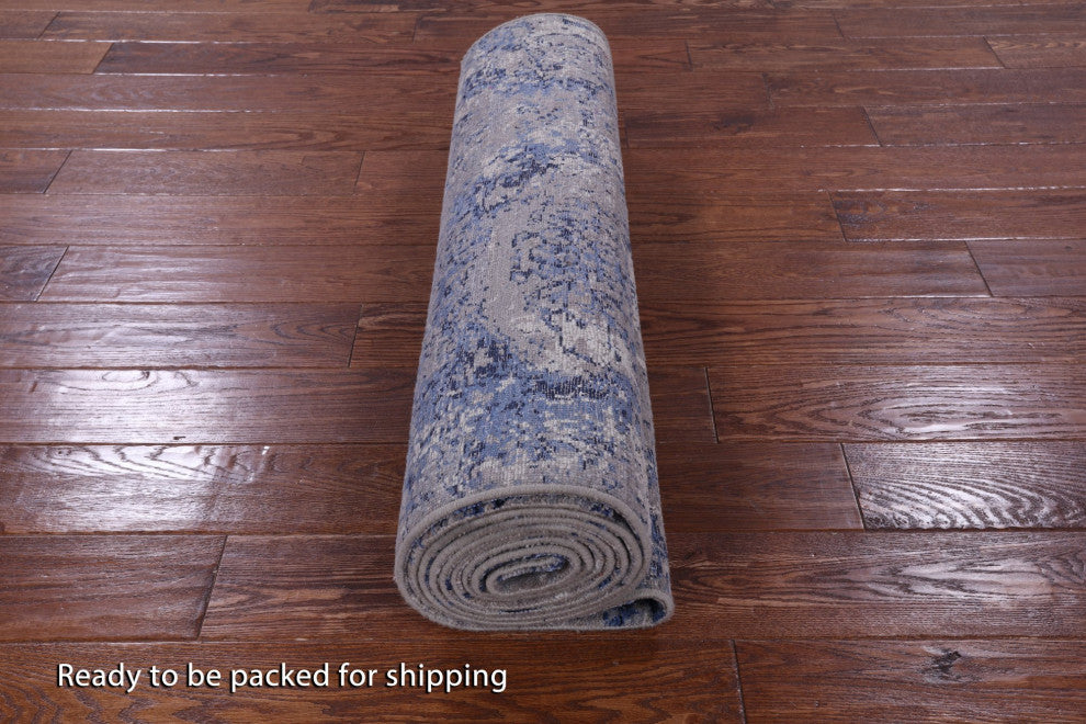 Modern Handmade Wool and Silk Runner Rug 3' 0" X 12' 4" Q9068