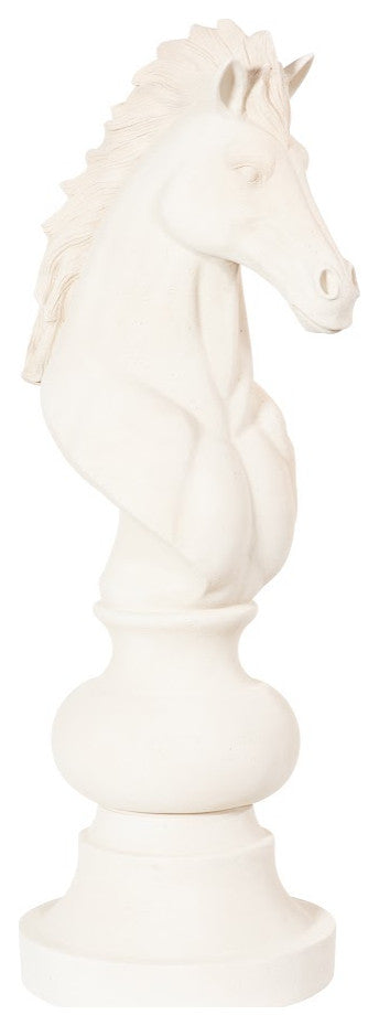 Knight Chess Sculpture, Cast Stone White
