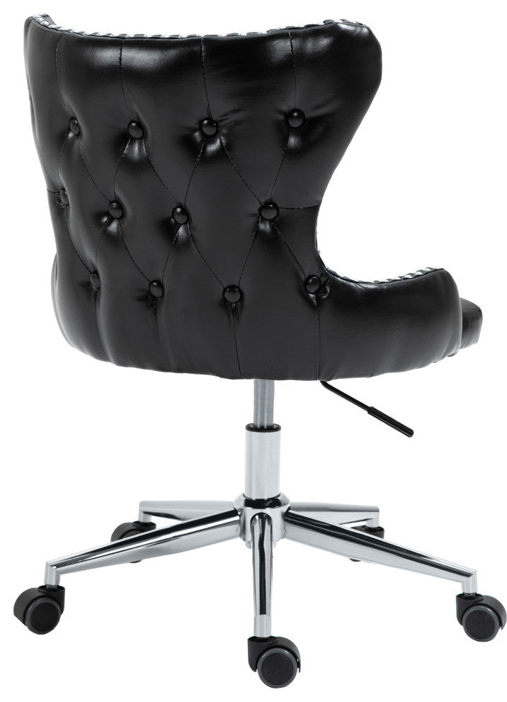 Hendrix Swivel and Adjustable Vegan Leather Office Chair, Black, Rich Chrome Base