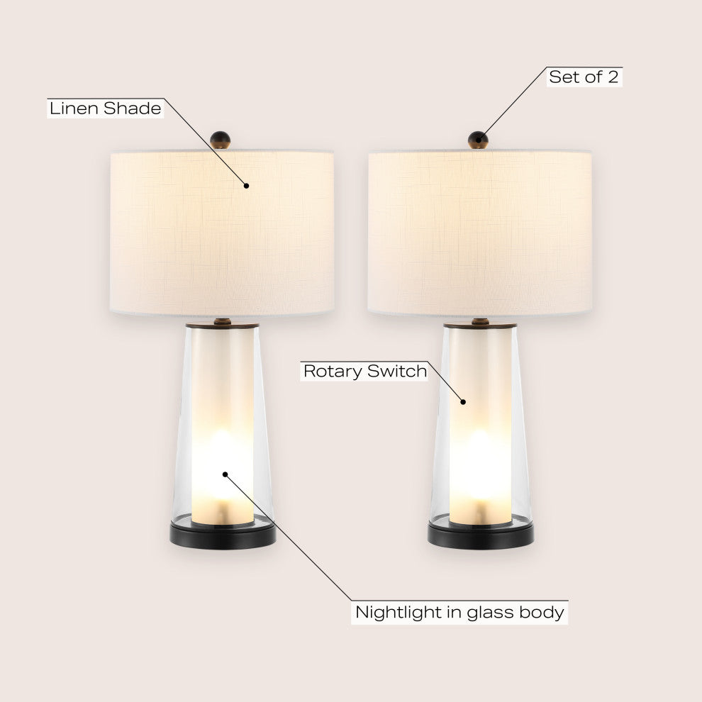 Tryon 26" Modern Minimalist Glass/Iron Nightlight LED Table Lamp,, Set of 2
