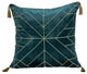 Teal and Gold Geo Velvet Throw Pillow With Gold Tassels