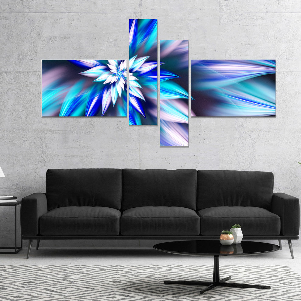 Dancing Light Blue Flower Petals, Floral Canvas Art Print, 60"x32", 4 panels