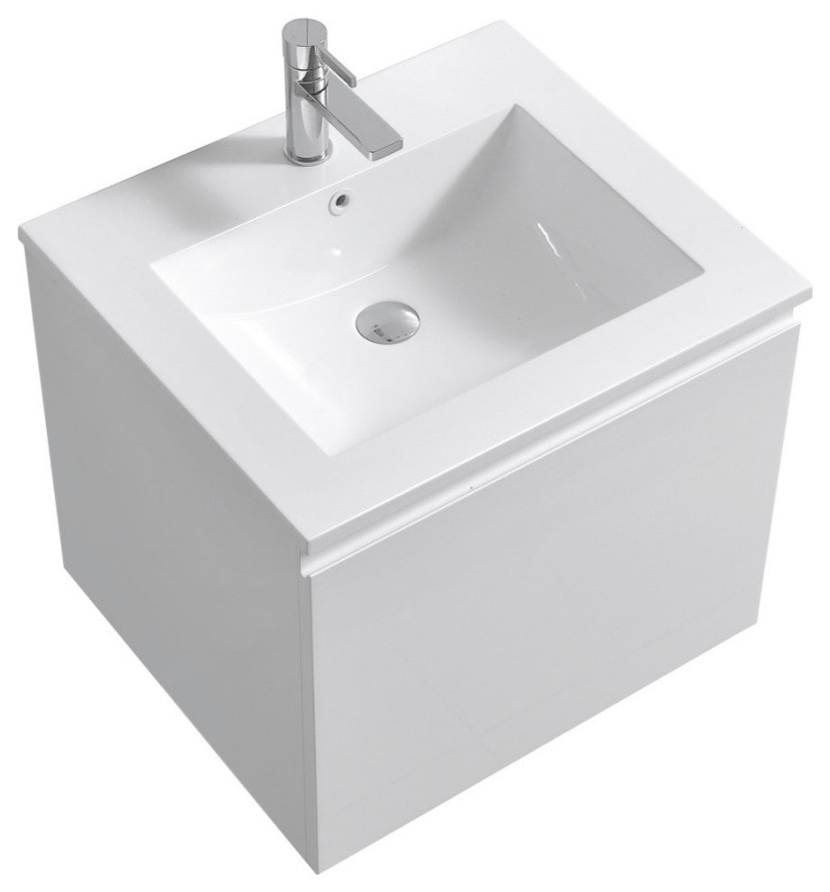 Balli 24" Wall-Mount Modern Bathroom Vanity, High Gloss White