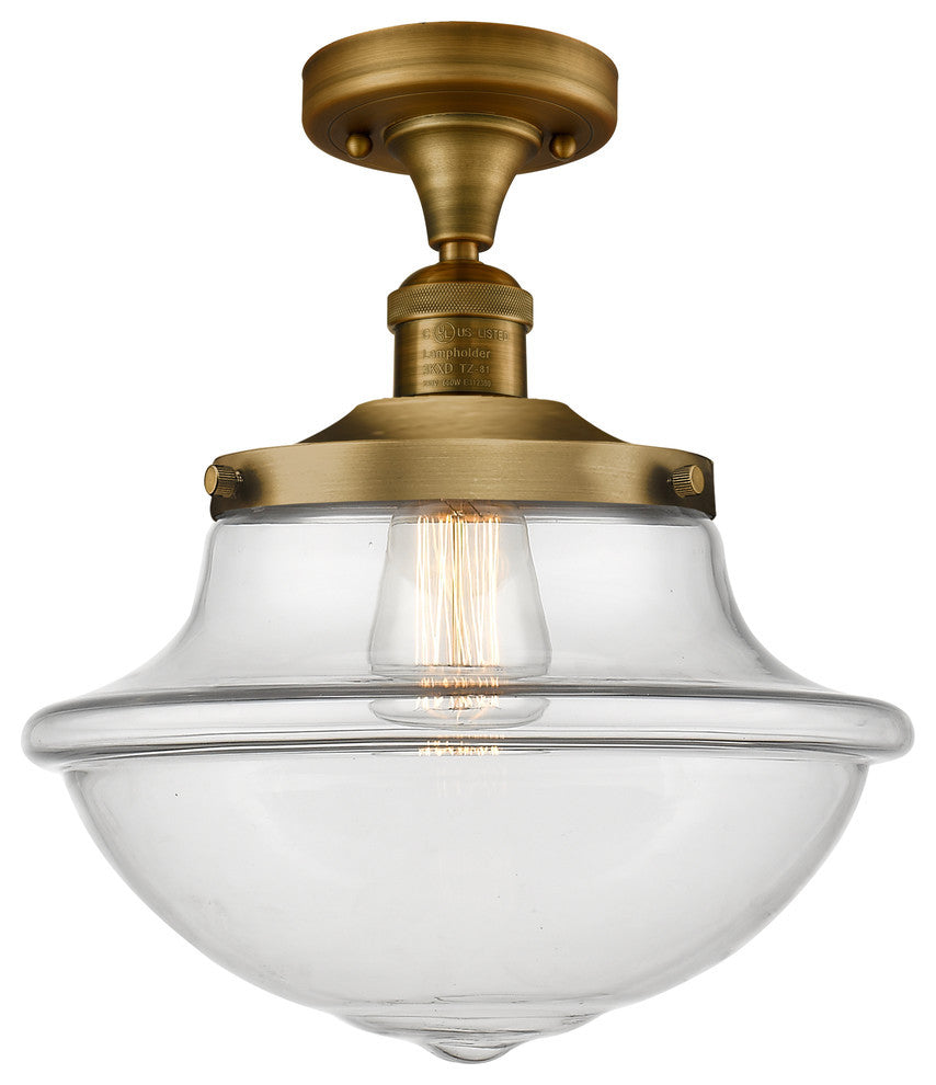 Large Oxford 1-Light Semi-Flush Mount, Brushed Brass, Clear