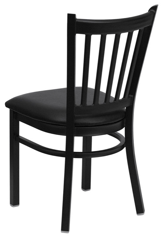 Black Vertical Back Metal Restaurant Chair, Black Vinyl Seat