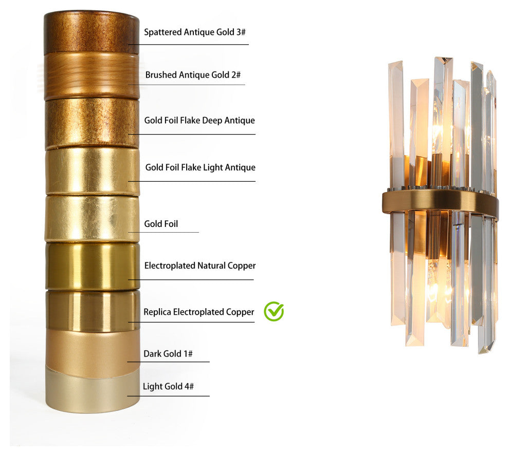 LNC 2-Light 6" Modern Brass Crystal Glass Wall Sconce, Vertical Prism Design