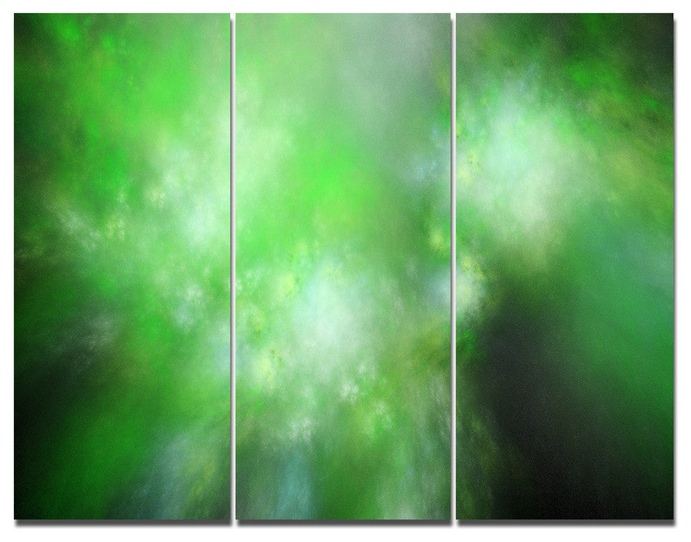 Green Blur Sky with Stars, Abstract Triptych Canvas Art Print, 36x28, 3 Panels