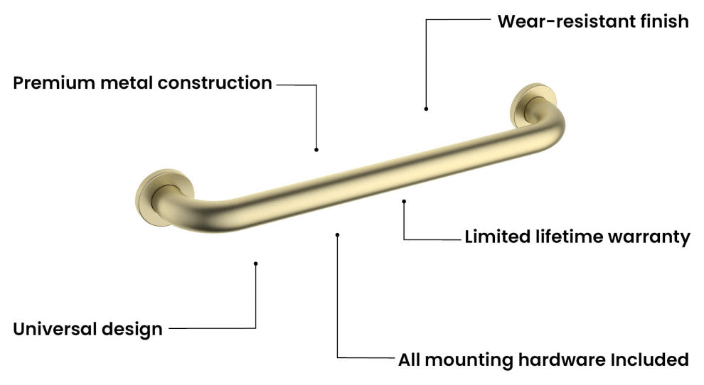 18" Stainless Steel Bathroom Safety Grab Bar, Brushed Gold