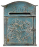 Embossed Tin Post Box, Distressed Finish, Blue