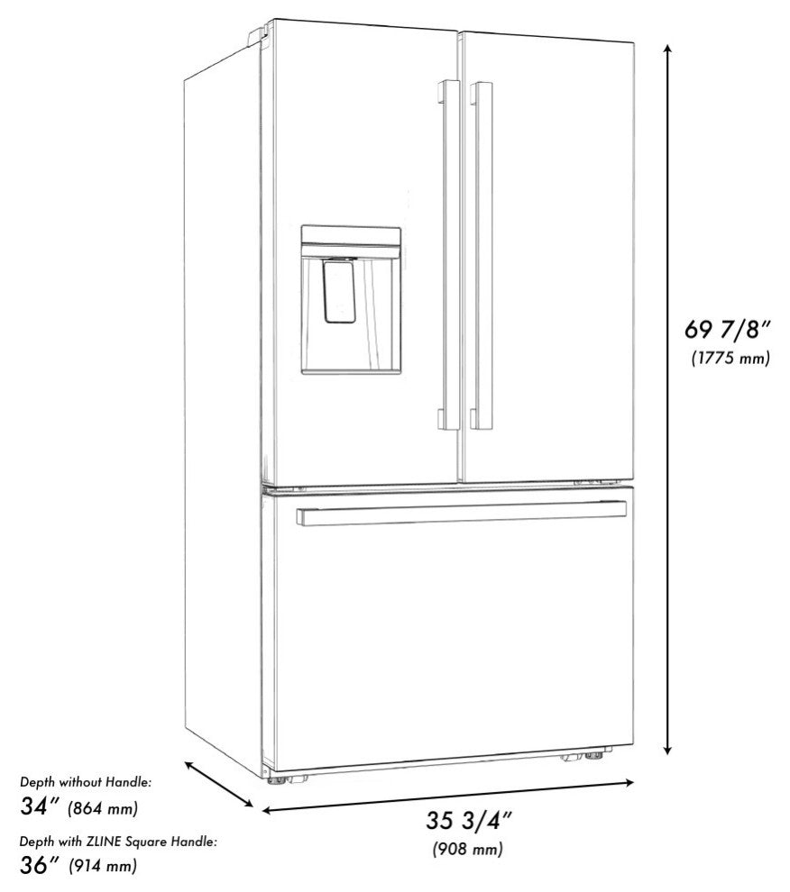 ZLINE 36" Standard Depth Refrigerator With Water, Stainless RSMZ-W-36-FCB