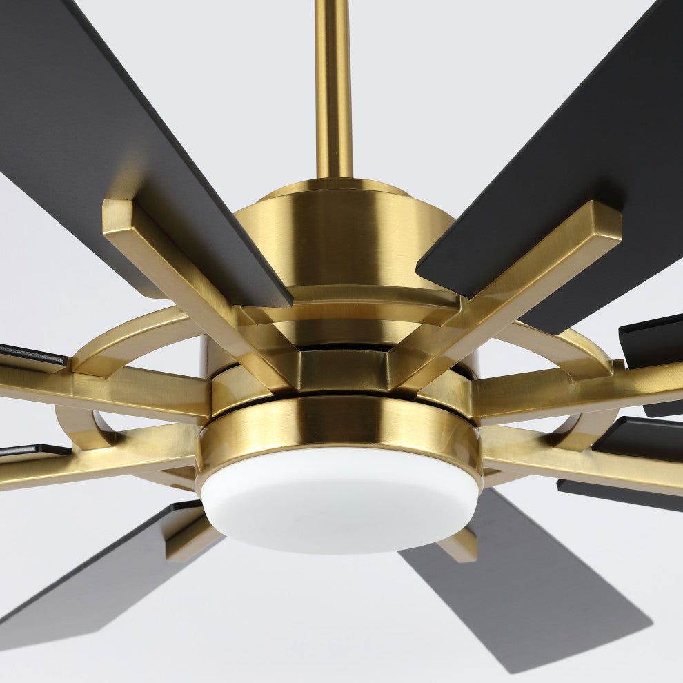 72" Reversible 8-Blade LED Ceiling Fan With Remote and Light, Gold/Black