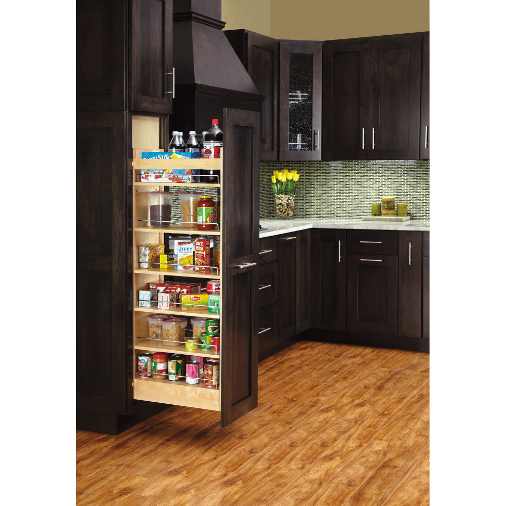 Wood Tall Cabinet Pull Out Pantry Organizer With Soft Close, 8"