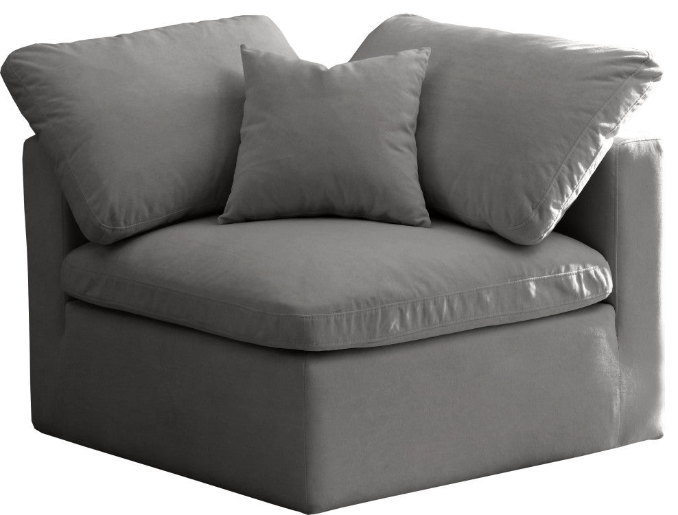 Plush Velvet / Down Standard Comfort Modular Chair, Gray, Corner Chair