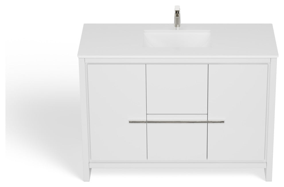 Esconde Bath Vanity, High Gloss White, 48", Single Sink, Freestanding