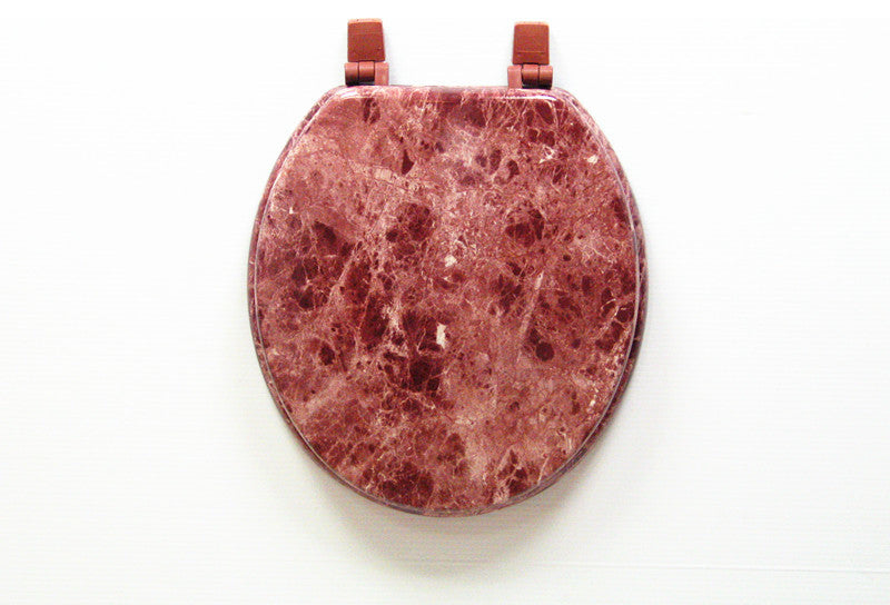 Trimmer Faux Marble Design Wood Toilet Seat, Burgundy Marble