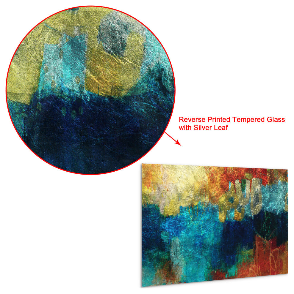 "Elysium V" Abstract Wall Art Reverse Printed Tempered Glass With Silver Leaf