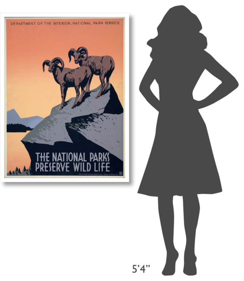 "The National Parks Preserve Wild Life, ca. 1936-1939" Print by J. Hirt, 32"x42"