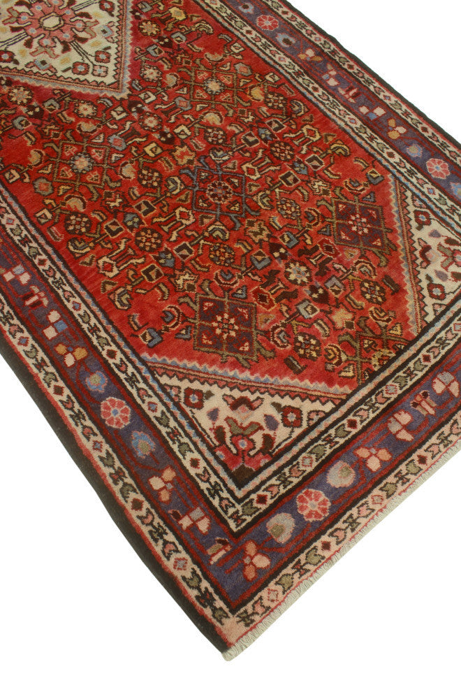 Fine Vintage Distressed Astrid Rust/Blue Runner, 3'9x9'5
