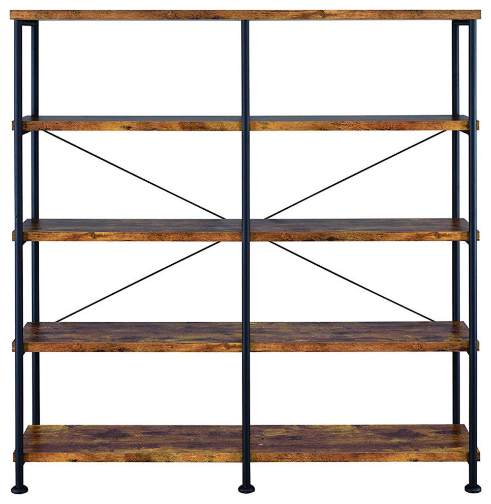 63" Industrial 4 Tier Bookshelf Particleboard Metal Frame, Brown