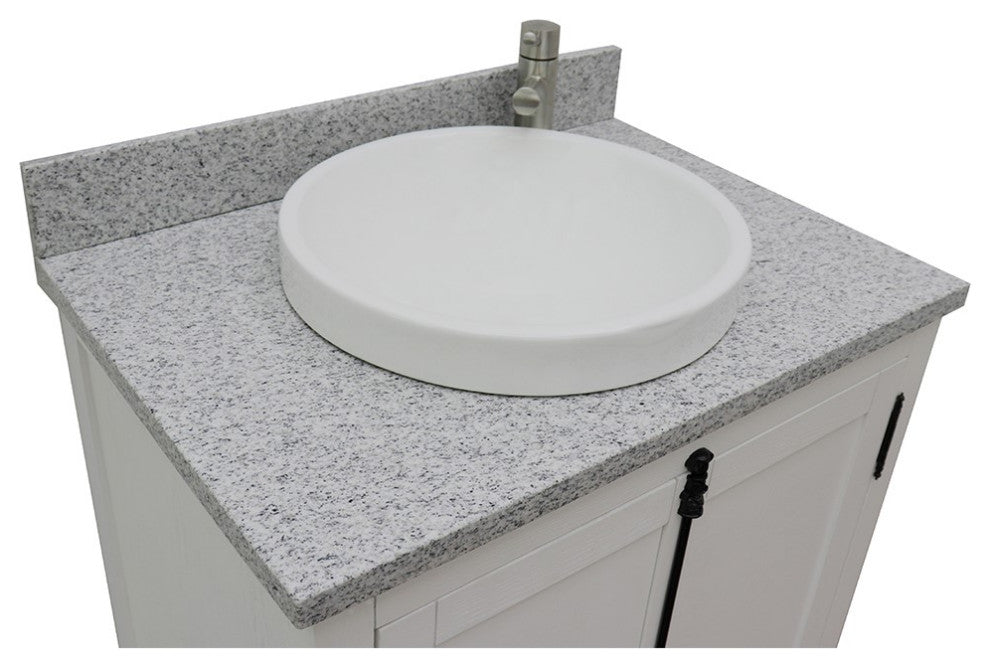 30" Single Vanity, Glacier Ash, Gray Granite Top, Round Sink