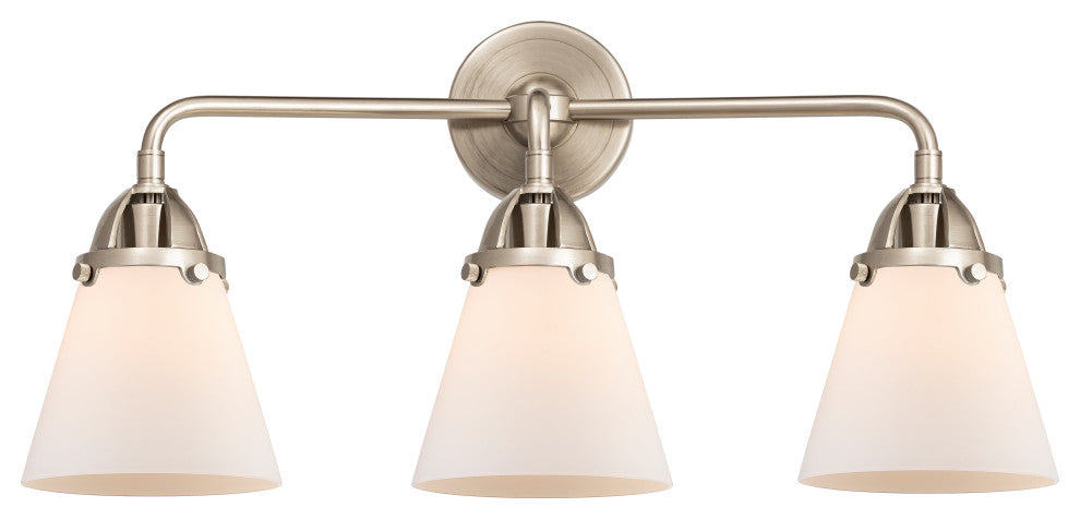 Small Cone Bath Vanity Light, Brushed Satin Nickel, Matte White