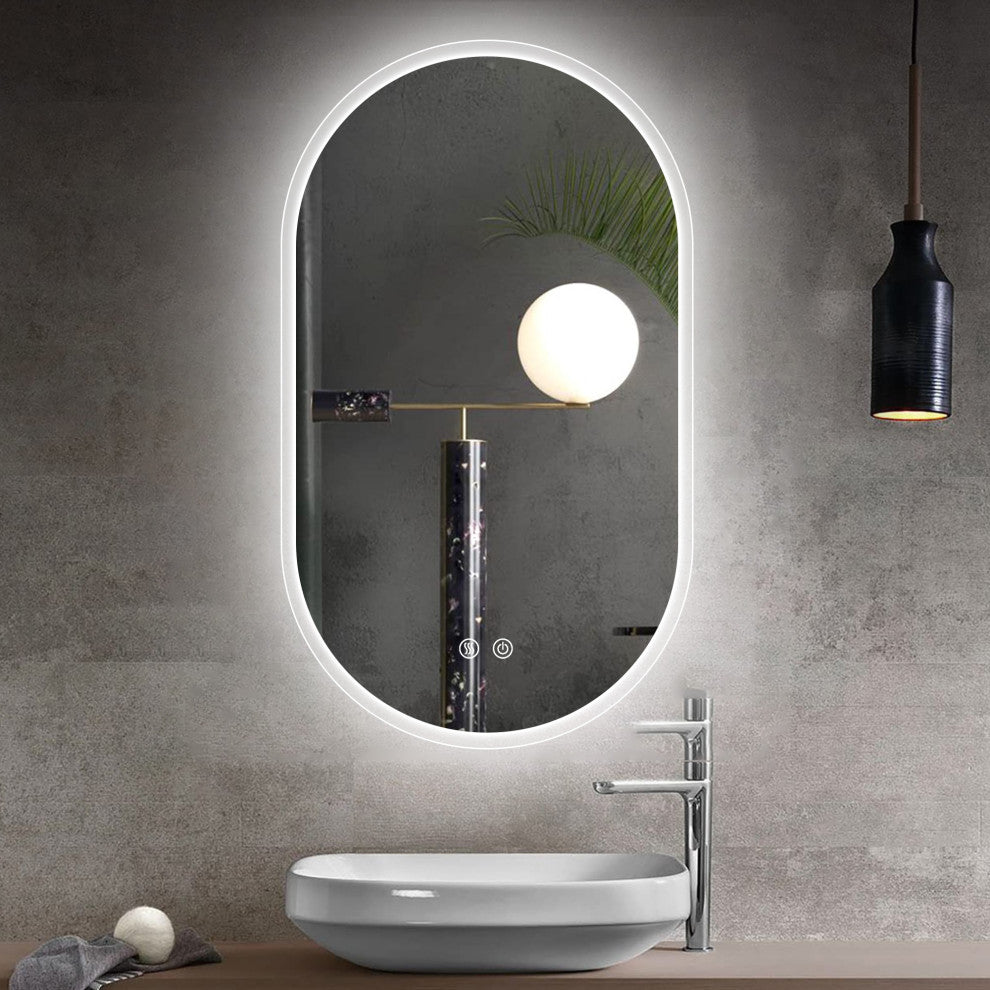 Oval Frameless Anti-Fog Dimmable Wall Mounted LED Bathroom Vanity Mirror