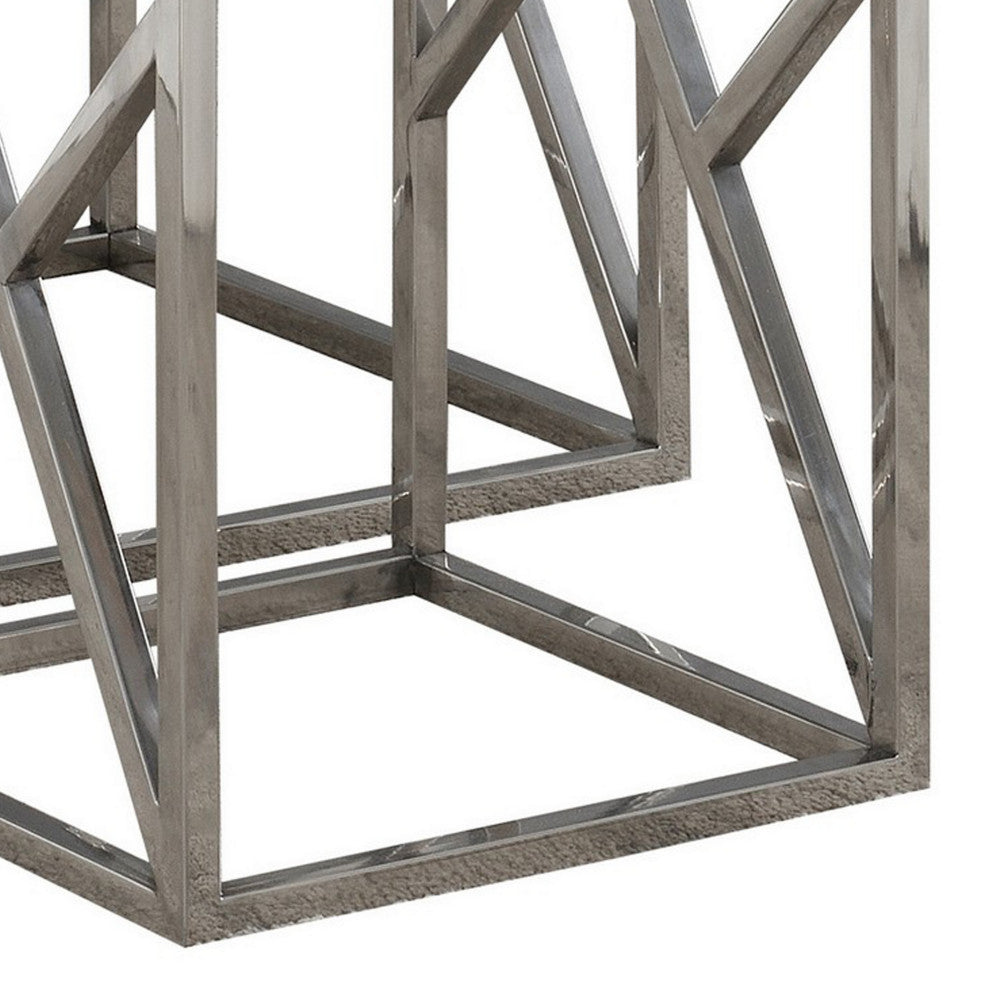 Benzara BM282031 Modern Nesting Side Tables, Glass, Metal, 2-Piece Set, Gray