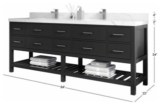 Parker 84" Double Sink Bath Vanity in Evergreen  2" White Quartz