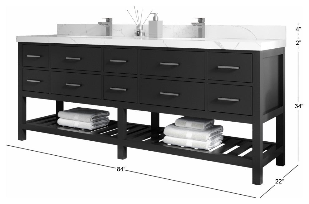Parker 84" Double Sink Bath Vanity in Evergreen  2" White Quartz