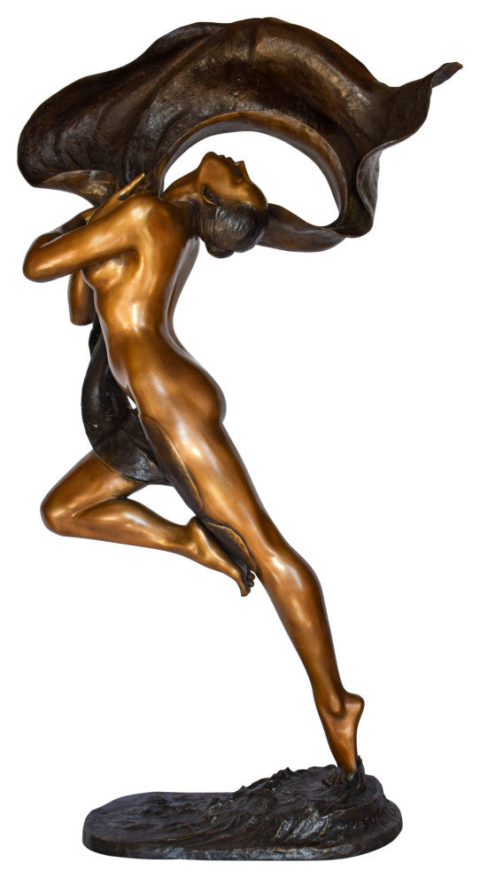Beautifully Exotic Fabric Dancer Bronze Statue Art Nude Size: 33" x 14" x 58"H