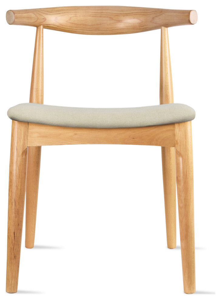 Modern Wooden Dining Chair, Natural + Beige Fabric Seat