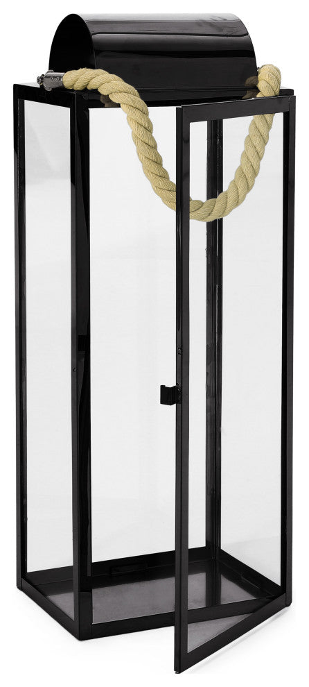 Brianna Outdoor 22" Modern Stainless Steel Lantern, Black