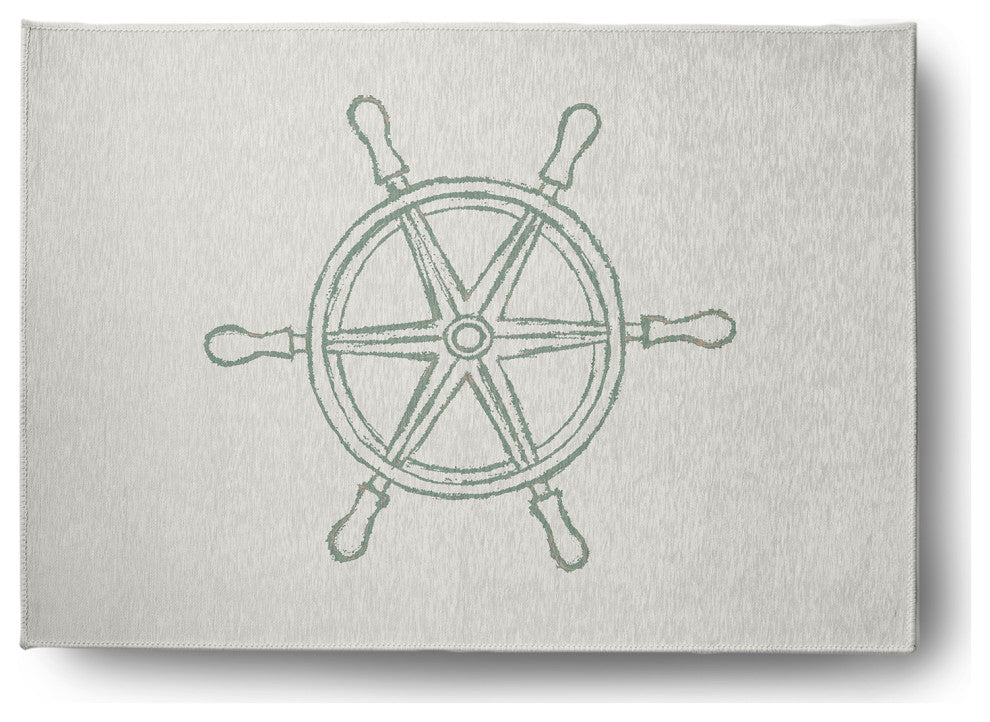 Large Ship Wheel Nautical Chenille Rug