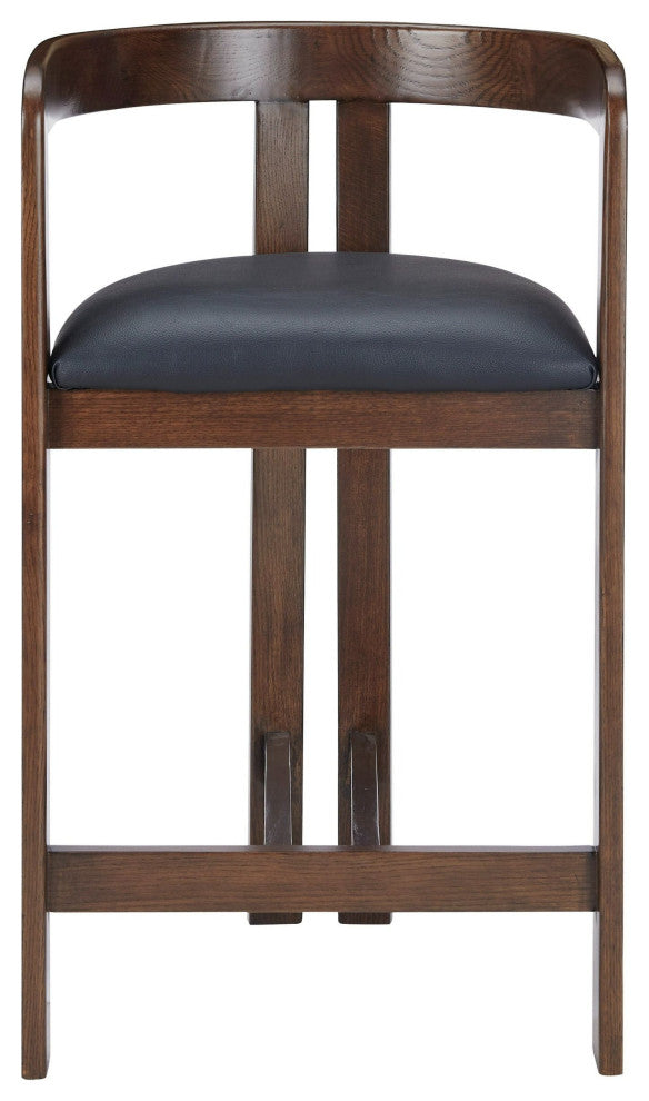 Belton Modern Black Vegan Leather + Brown Oak Counter Chair