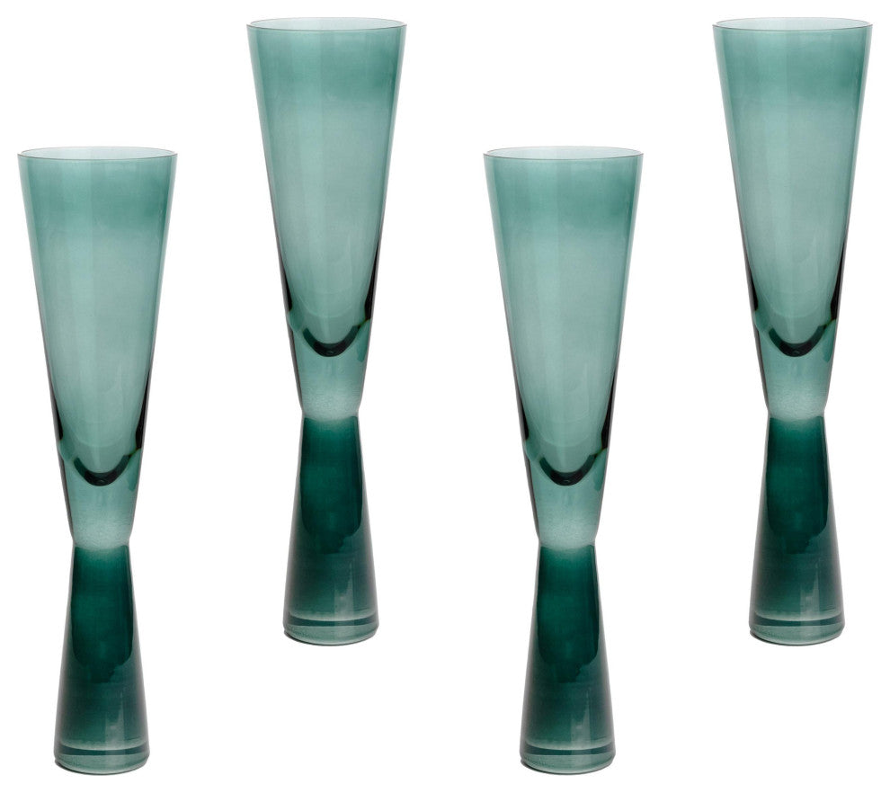 Flute Glasses Set of 4, Green