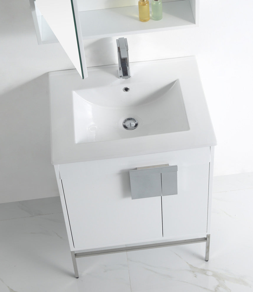 Kuro Contemporary White Bathroom Vanity, 24"